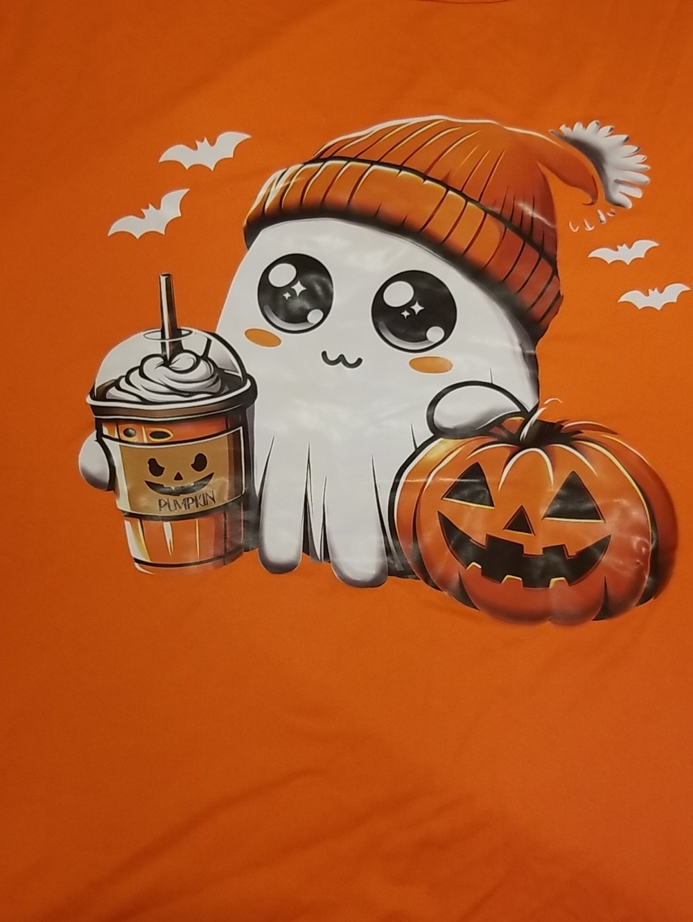 Ladies Orange Halloween Ghost Tshirt Size 8xl